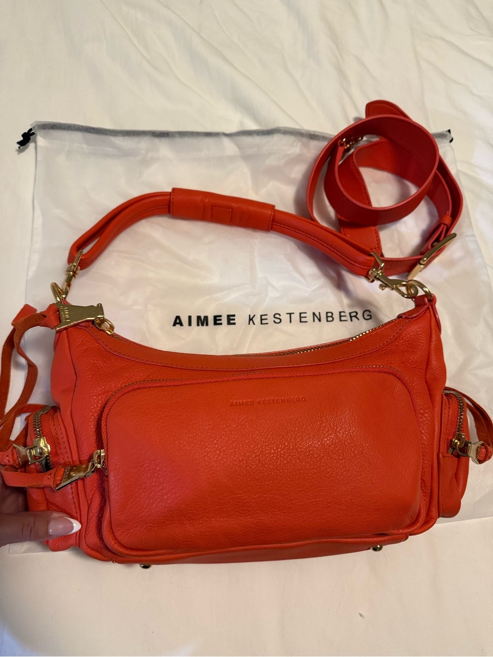Convertible Shoulder Bag in Bright Orange with Gold Hardware - Picture 2 of 9